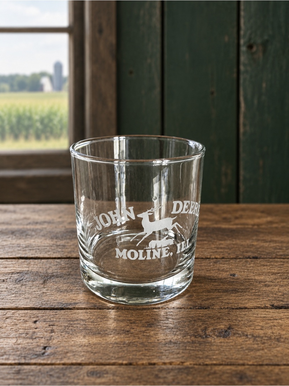 John Deere Clear Glass Whisky Rocks Tumbler Glass